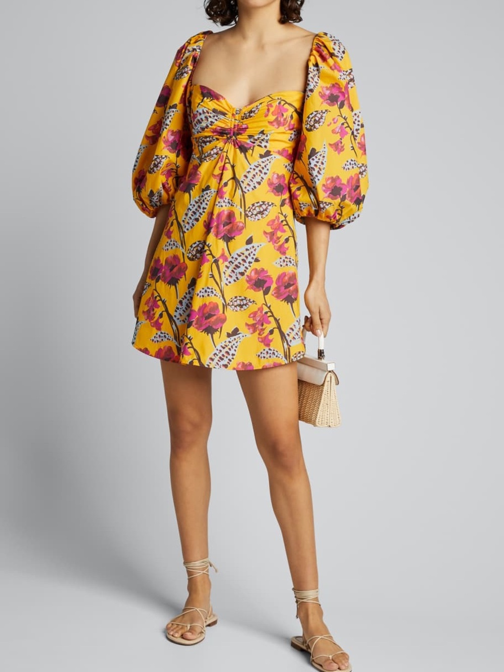 A.L.C. Yellow Floral Puff-Sleeve Mini Dress
